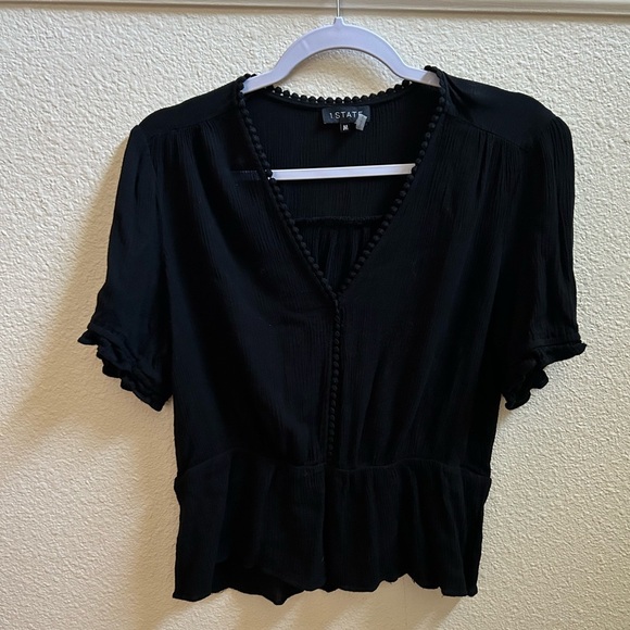 1. State Black Puff Sleeve Peplum Blouse - Picture 4 of 5